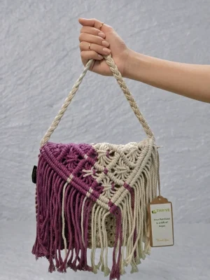Women's Cotton Sling Bag for Everyday Use, Travel & Casual Outings - White and Purple