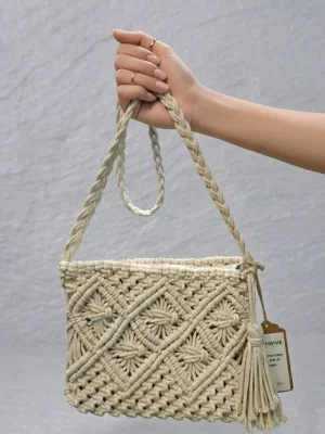 Women's Cotton Sling Bag for Everyday Use, Travel & Casual Outings - White