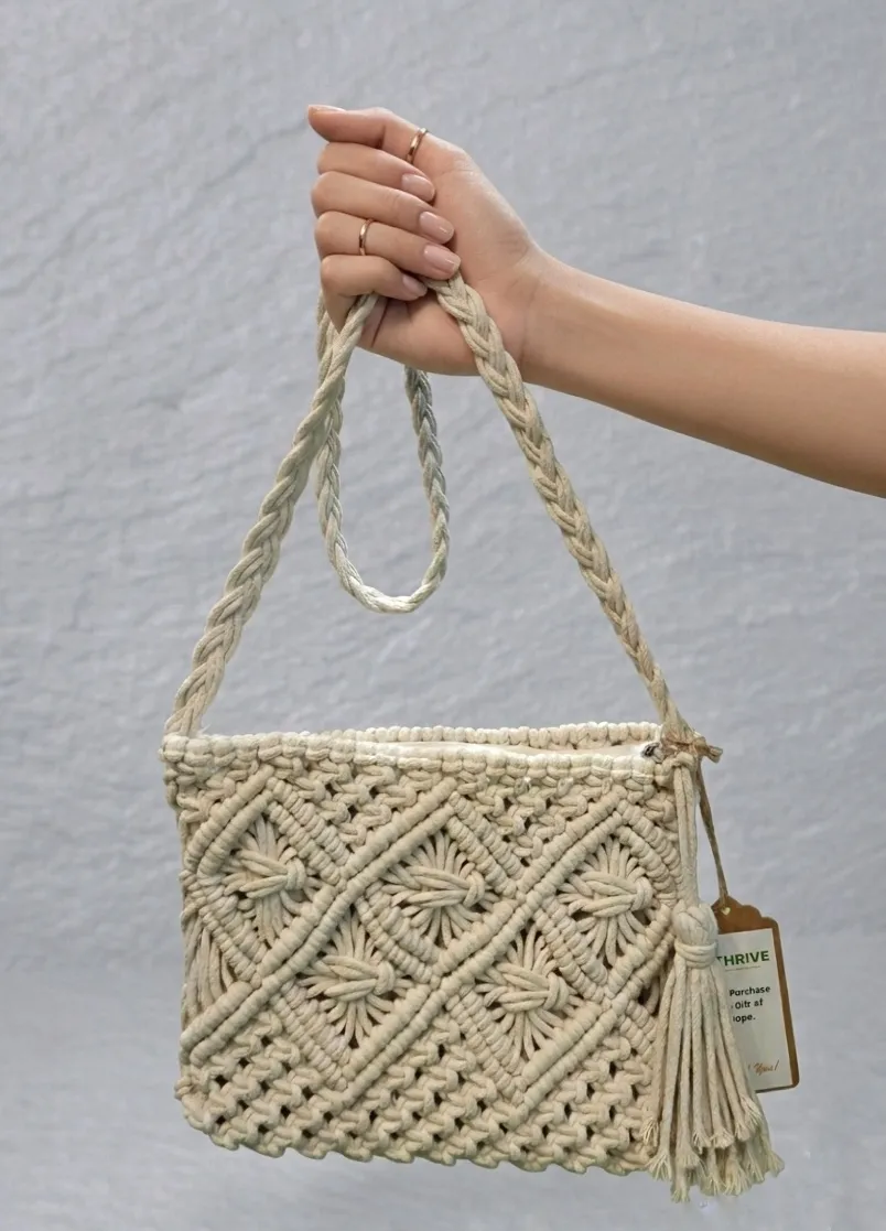 Women's Cotton Sling Bag for Everyday Use, Travel & Casual Outings - White