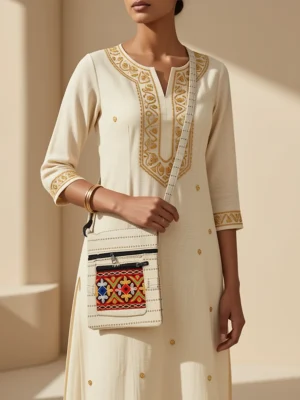 Handcrafted Women's Jute Handbag for Everyday, Shopping & Casual Outings - Dotted White