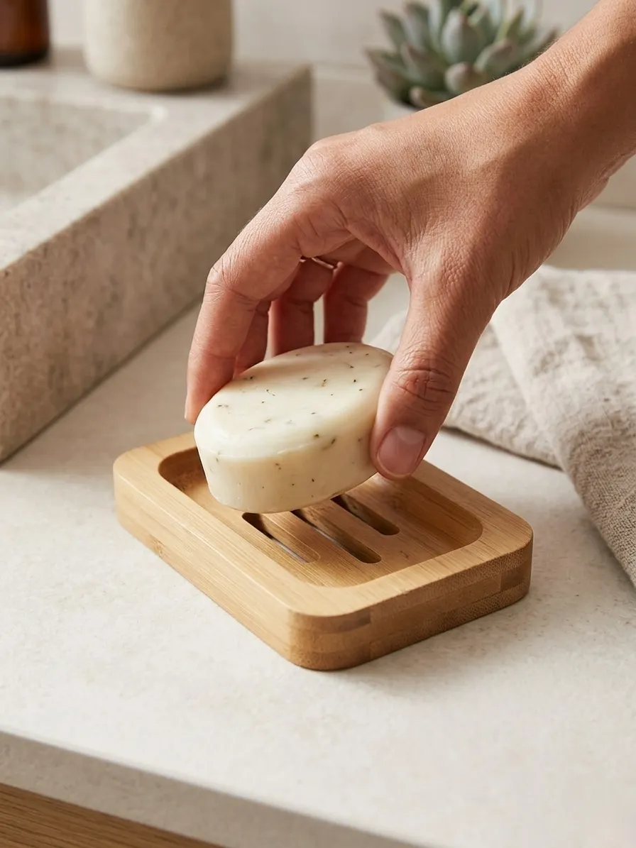 Natural Bamboo Soap Holder with Drainage Slots - Image 3