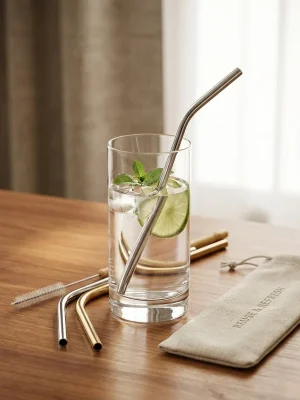 Premium Stainless Steel Reusable Drinking Straw - Bended Design