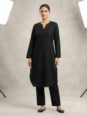 Women's Printed Comfortable Kurti and Bottom Set for Everyday Wear - Black