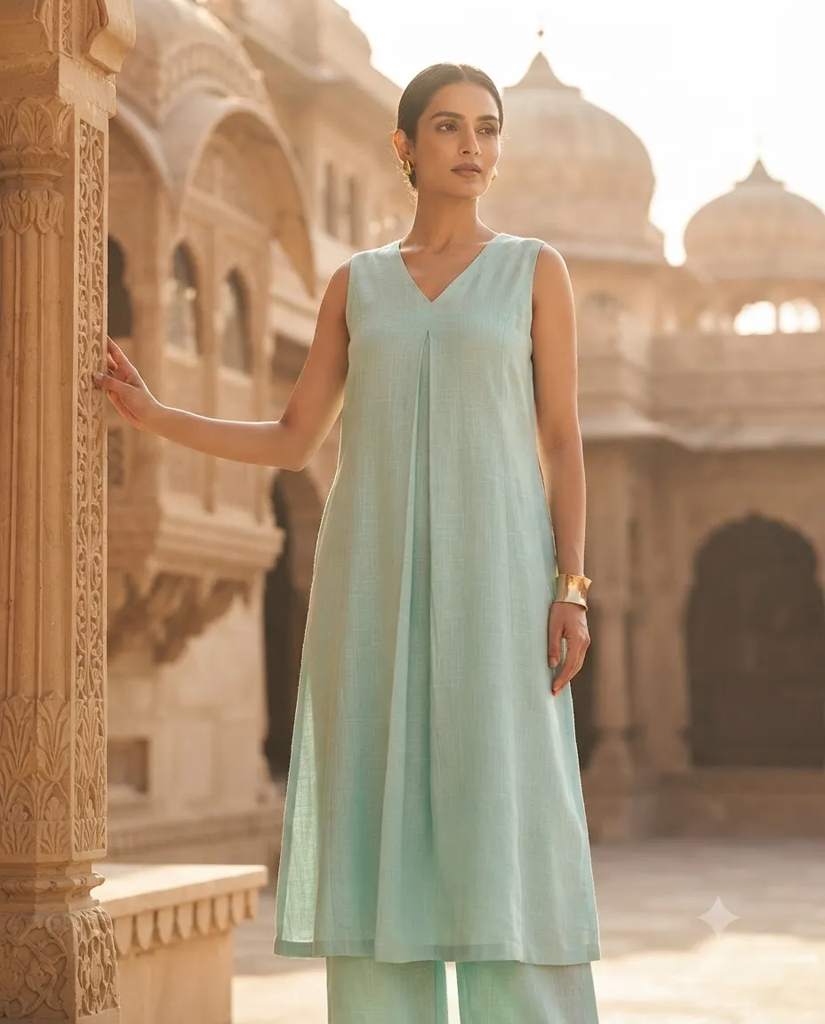 Women's Printed Comfortable Kurti and Bottom Set for Everyday Wear - Plain Sky Blue - Image 2