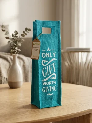 Reusable Water Bottle Carry Bag Made With Jute - Blue