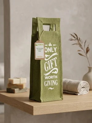 Reusable Water Bottle Carry Bag Made With Jute - Olive