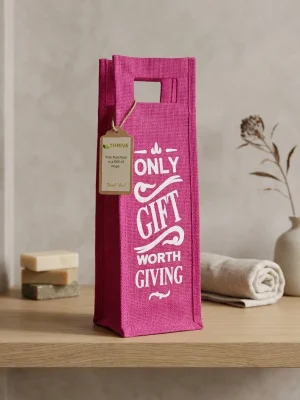 Reusable Water Bottle Carry Bag Made With Jute - Pink