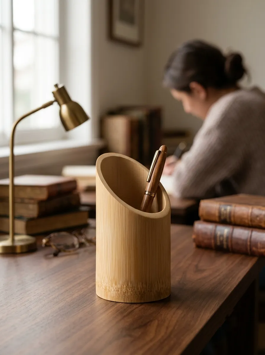Angled Bamboo Stationery Holder - Image 2