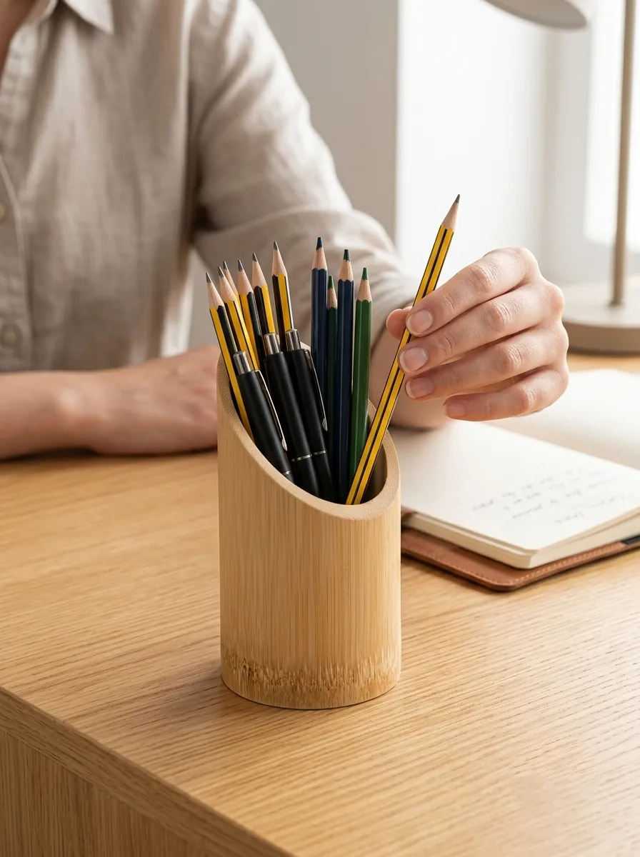 Angled Bamboo Stationery Holder - Image 3