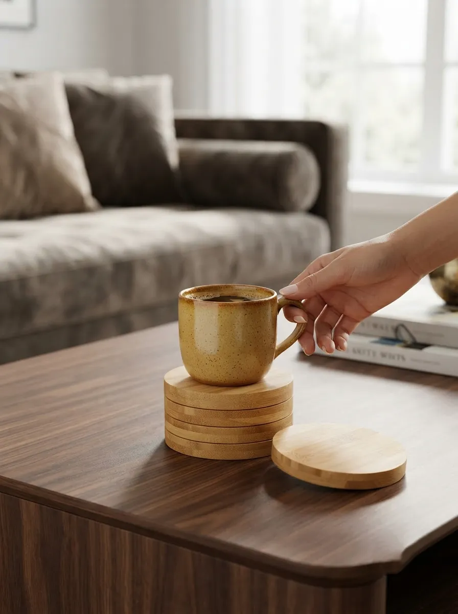 Bamboo Tea Coaster Set - Pack of 4 - Image 3