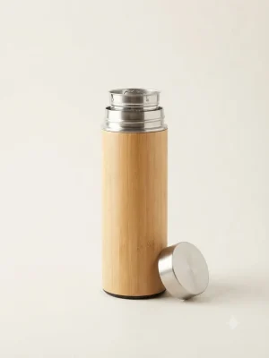 Bamboo Finish Water Bottle with Stainless Steel Lid