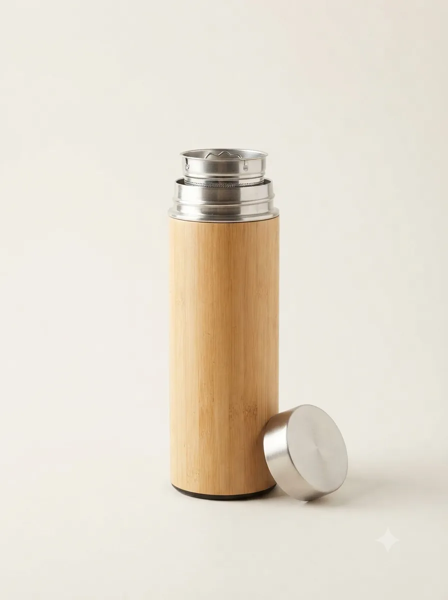 Bamboo Finish Water Bottle with Stainless Steel Lid