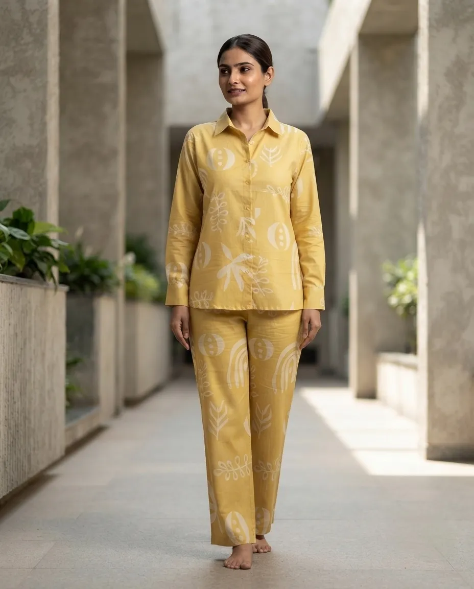 Women's Premium Premium Rayon Cord Set - Shirt Pant Combo - Yellow - Image 2