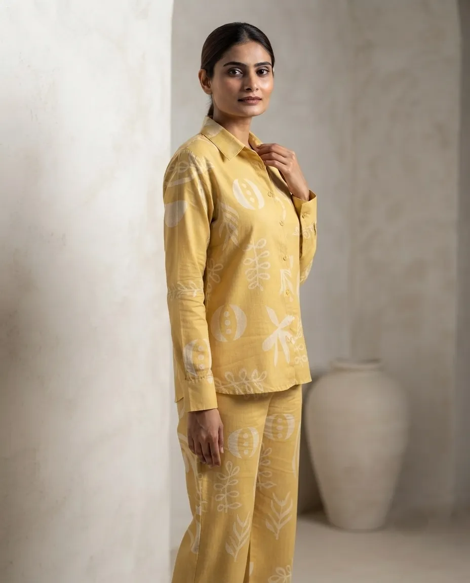 Women's Premium Premium Rayon Cord Set - Shirt Pant Combo - Yellow - Image 3