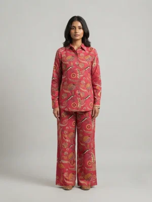 Women's Premium Premium Rayon Cord Set - Shirt Pant Combo - Ethnic Red
