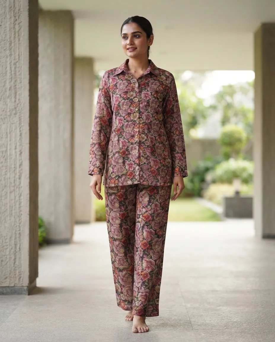 Women's Premium Premium Rayon Cord Set - Shirt Pant Combo - Burgundy - Image 2