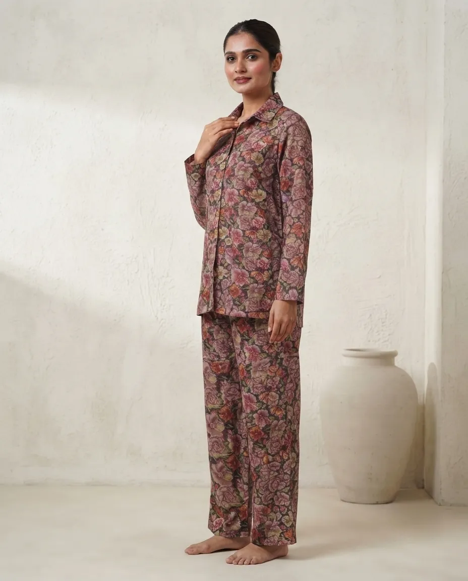 Women's Premium Premium Rayon Cord Set - Shirt Pant Combo - Burgundy - Image 3
