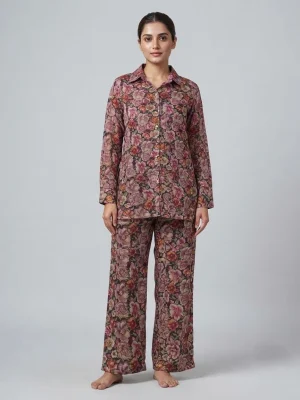Women's Premium Premium Rayon Cord Set - Shirt Pant Combo - Burgundy