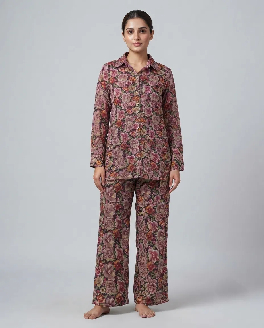 Women's Premium Premium Rayon Cord Set - Shirt Pant Combo - Burgundy