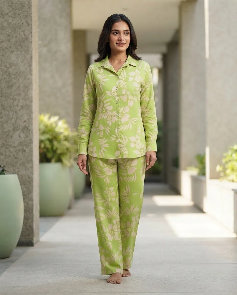 Women's Premium Premium Rayon Cord Set - Shirt Pant Combo - Lime Green - Image 2