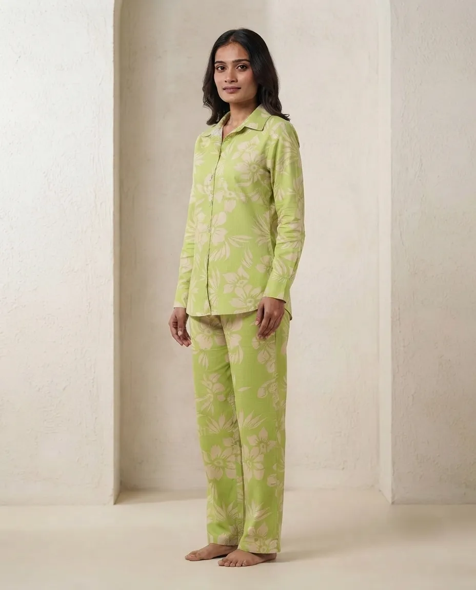 Women's Premium Premium Rayon Cord Set - Shirt Pant Combo - Lime Green - Image 3