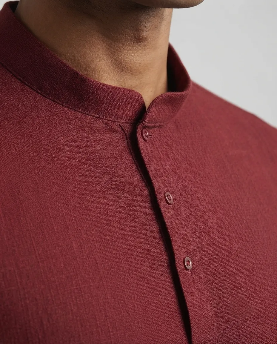 Premium Cotton Punjabi for Men | Comfortable Traditional Wear for Everyday and Casual Occasions - Dark Red - Image 2