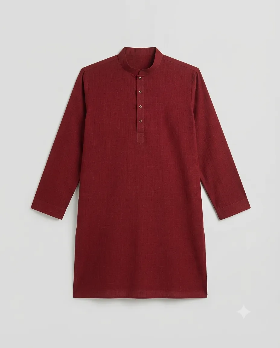 Premium Cotton Punjabi for Men | Comfortable Traditional Wear for Everyday and Casual Occasions - Dark Red - Image 3