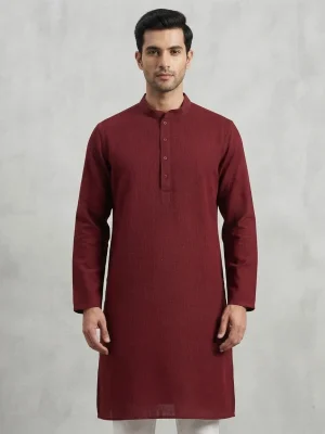 Premium Cotton Punjabi for Men | Comfortable Traditional Wear for Everyday and Casual Occasions - Dark Red
