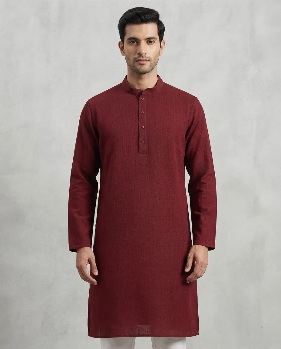 Premium Cotton Punjabi for Men | Comfortable Traditional Wear for Everyday and Casual Occasions - Dark Red