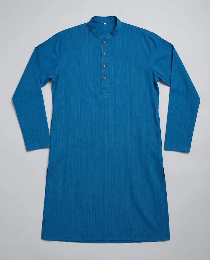 Premium Cotton Punjabi for Men | Comfortable Traditional Wear for Everyday and Casual Occasions - Navy Blue - Image 3