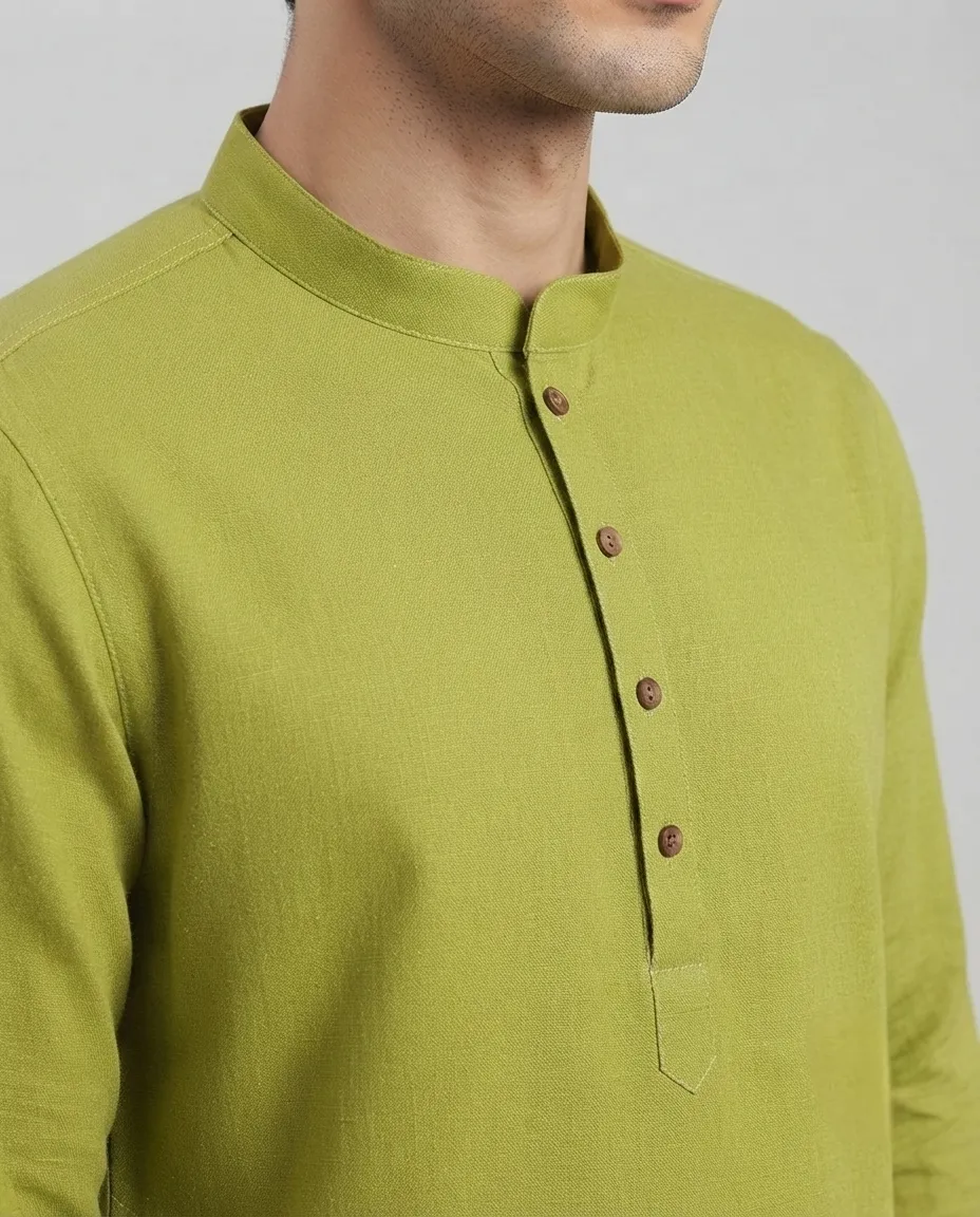 Premium Cotton Punjabi for Men | Comfortable Traditional Wear for Everyday and Casual Occasions - Olive - Image 2