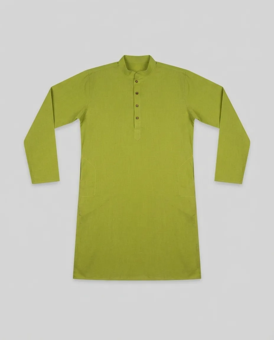 Premium Cotton Punjabi for Men | Comfortable Traditional Wear for Everyday and Casual Occasions - Olive - Image 3