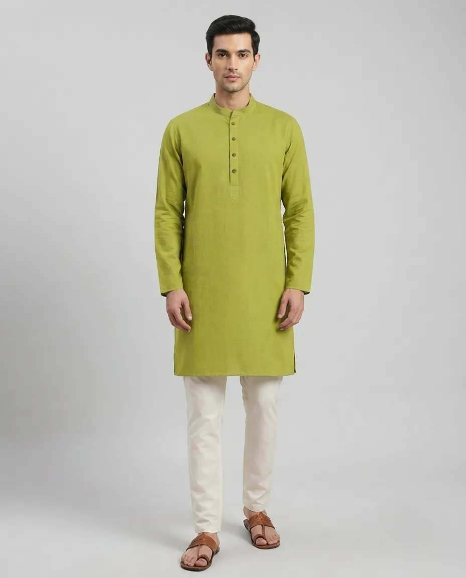 Premium Cotton Punjabi for Men | Comfortable Traditional Wear for Everyday and Casual Occasions - Olive