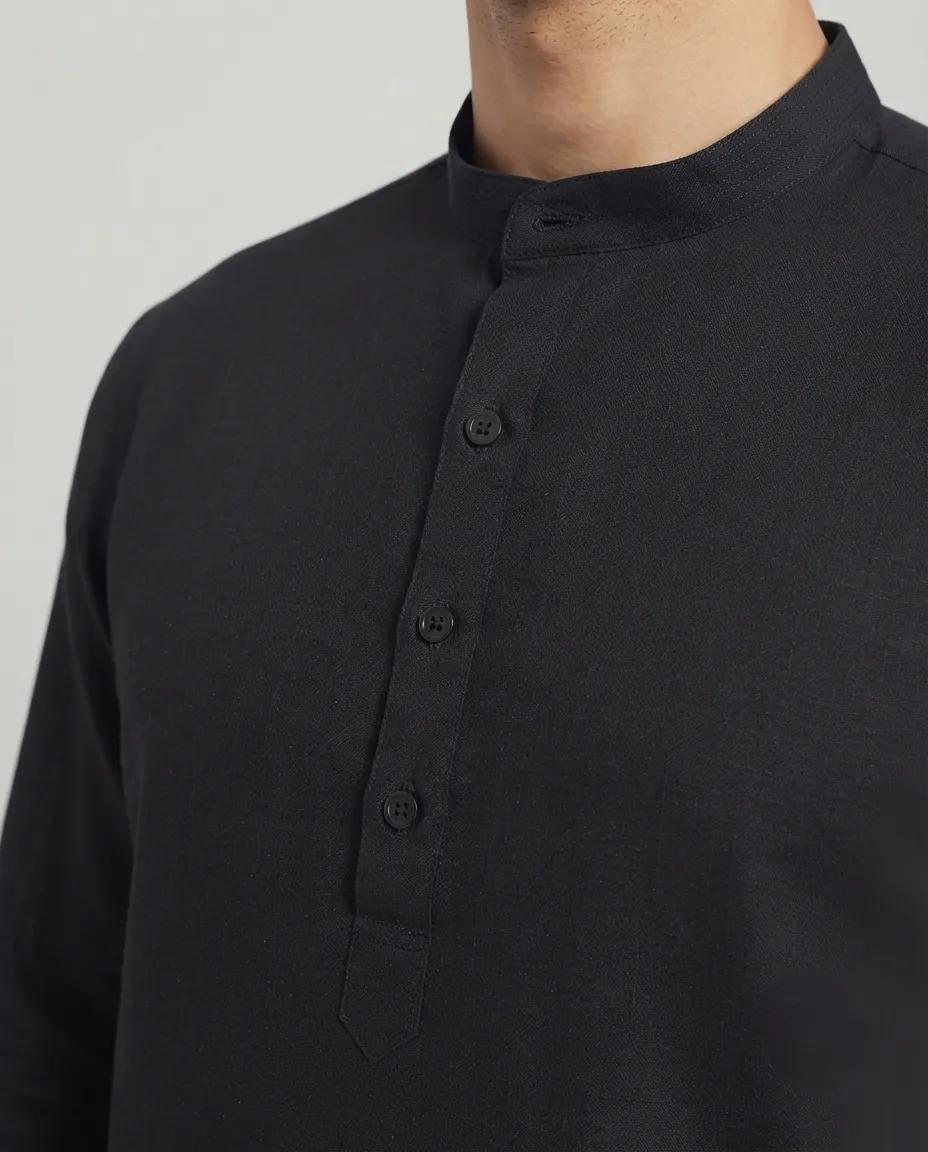 Premium Cotton Punjabi for Men | Comfortable Traditional Wear for Everyday and Casual Occasions - Black - Image 2