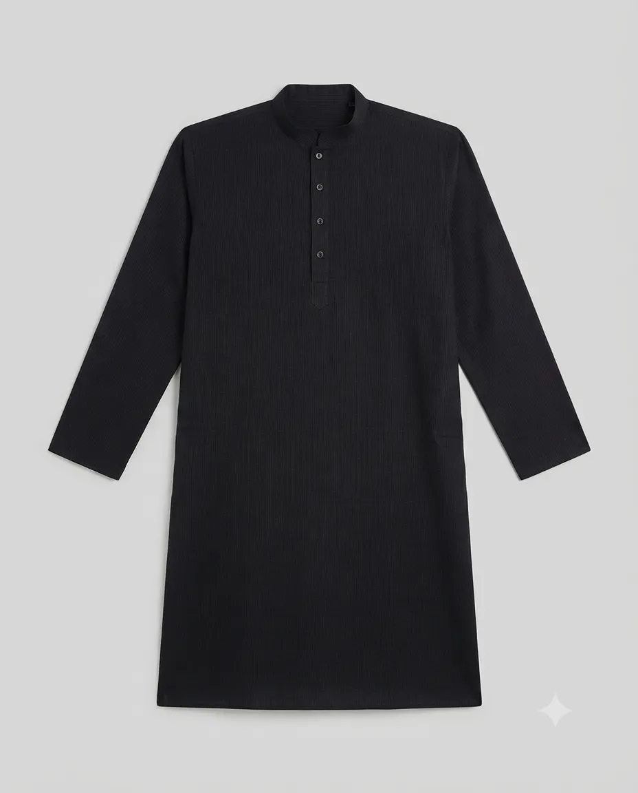 Premium Cotton Punjabi for Men | Comfortable Traditional Wear for Everyday and Casual Occasions - Black - Image 3