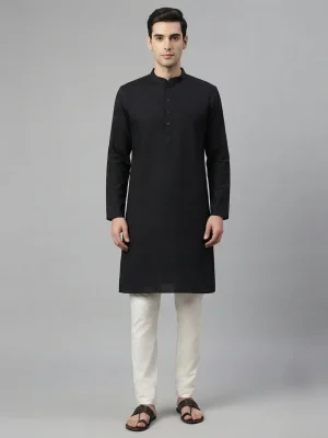 Premium Cotton Punjabi for Men | Comfortable Traditional Wear for Everyday and Casual Occasions - Black