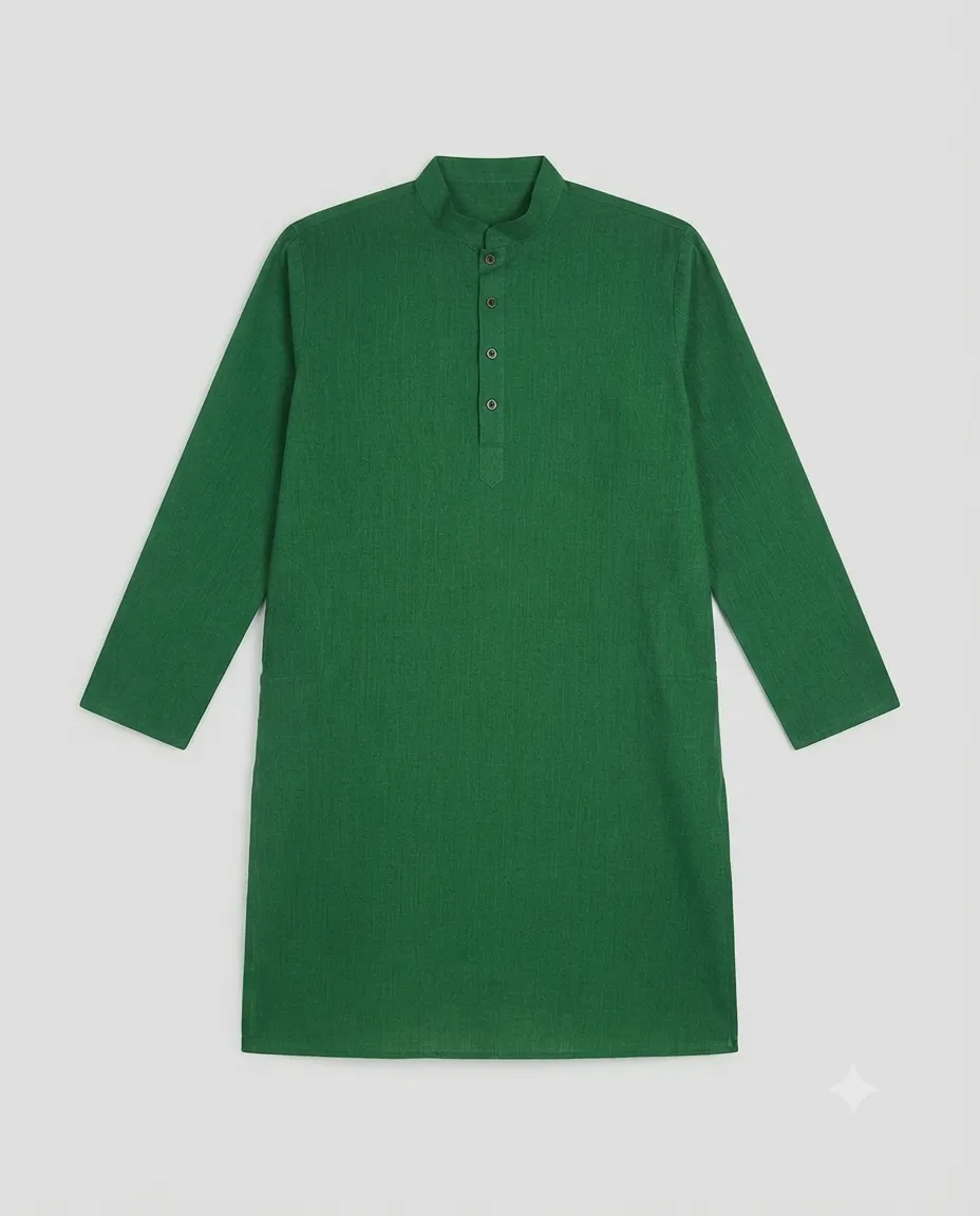 Premium Cotton Punjabi for Men | Comfortable Traditional Wear for Everyday and Casual Occasions - Green - Image 3