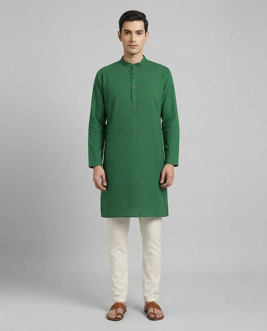 Premium Cotton Punjabi for Men | Comfortable Traditional Wear for Everyday and Casual Occasions - Green