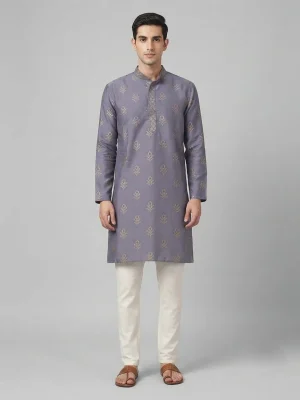 Premium Silk Fabric Punjabi for Men | Comfortable Traditional Wear for Everyday and Casual Occasions - Lavendar Print