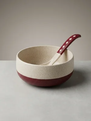 Rice Husk Soup Bowl with Spoon - Burgundy