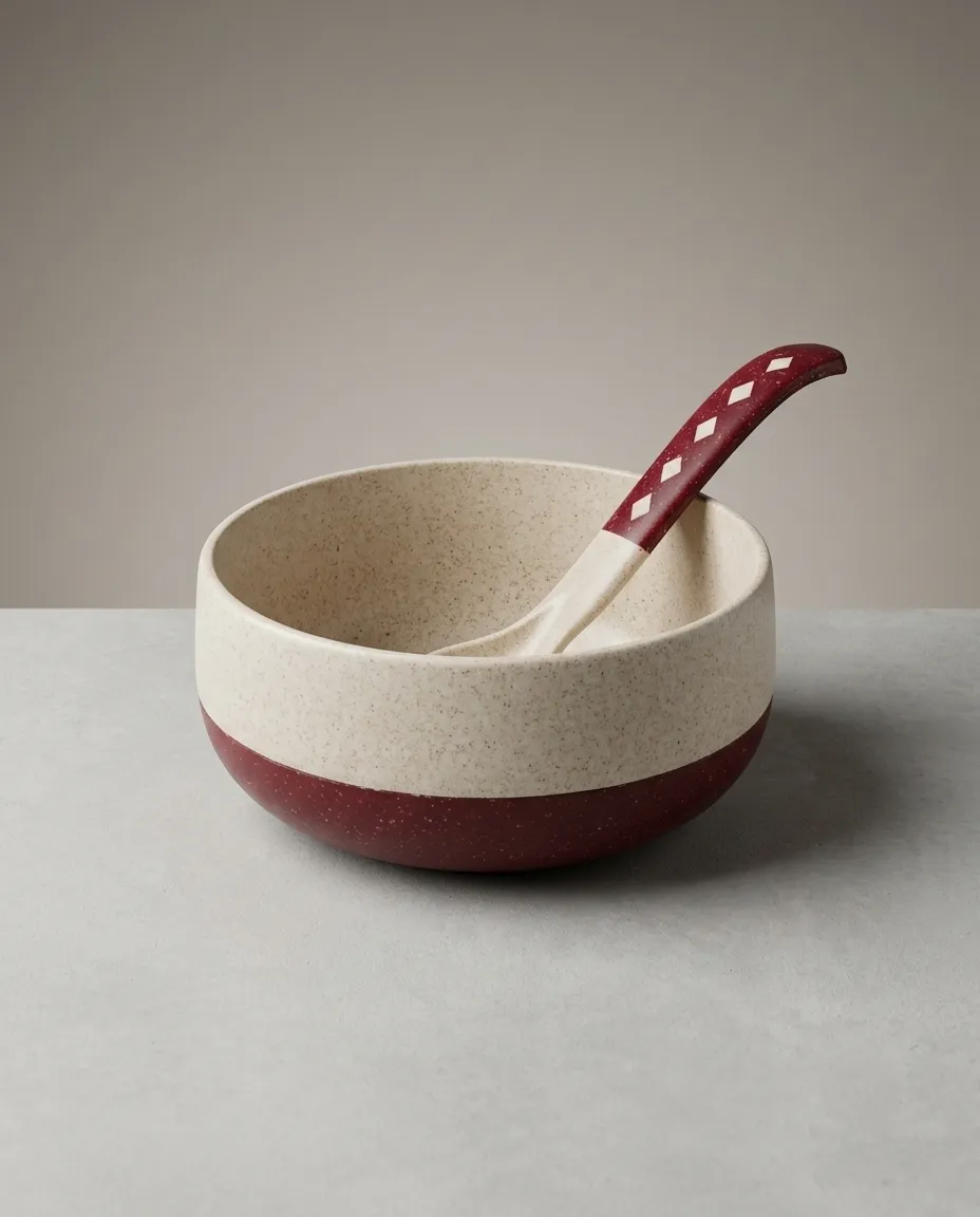 Rice Husk Soup Bowl with Spoon - Burgundy