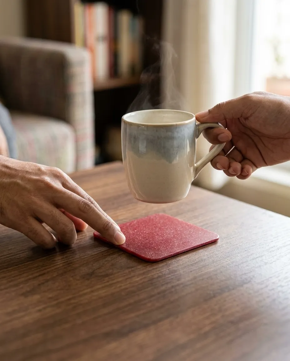 Rice Husk Tea Coaster - Burgundy - Image 2