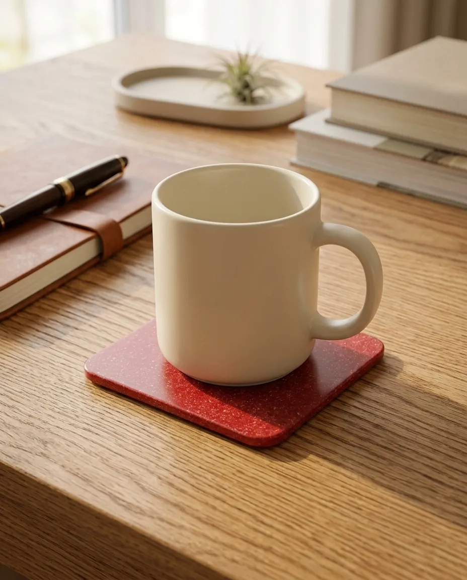 Rice Husk Tea Coaster - Burgundy - Image 3