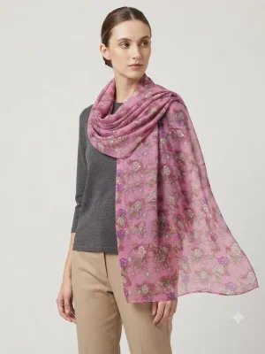Premium Pure Rayon Scarf for Women | Soft and Lightweight Everyday Fashion Accessory - Purple Flowers