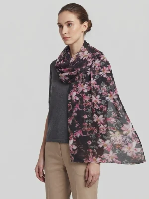 Premium Pure Rayon Scarf for Women | Soft and Lightweight Everyday Fashion Accessory - Pink & Black Flowers