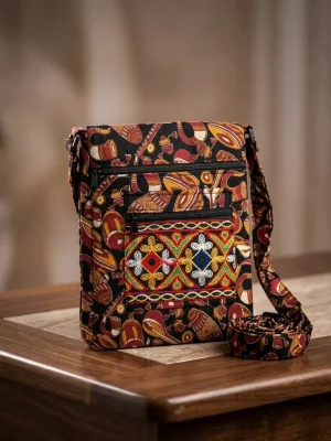 Printed Fabric Sling Bag with Multiple Zip Pockets