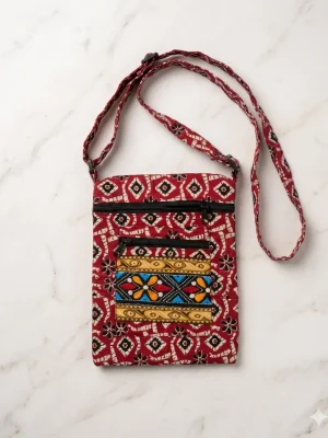 Printed Fabric Sling Bag with Multiple Zip Pockets