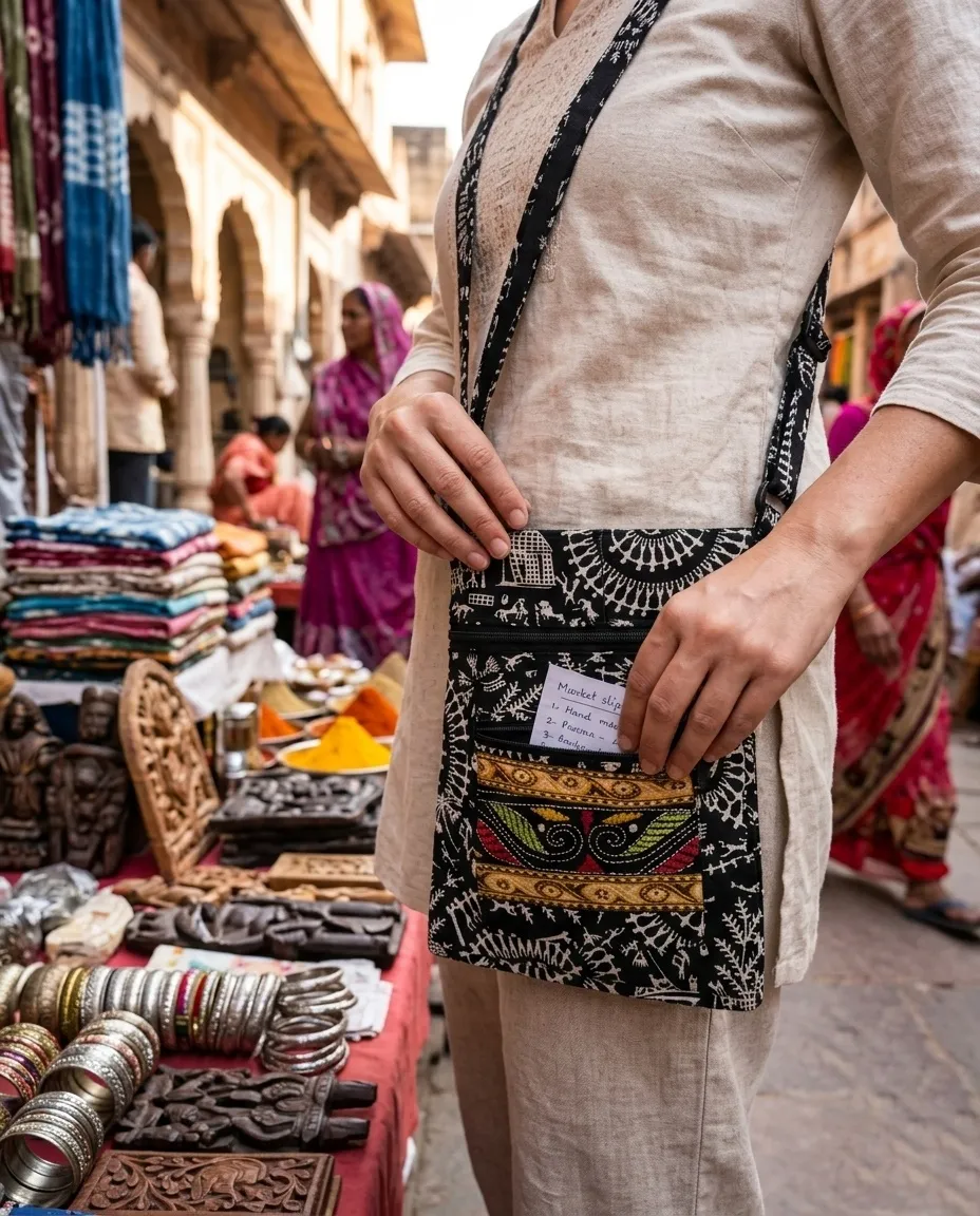 Printed Fabric Sling Bag with Multiple Zip Pockets - Image 2