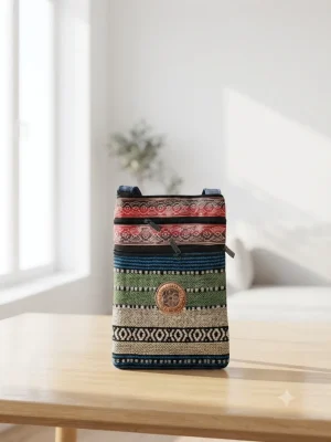 Printed Fabric Sling Bag with Multiple Zip Pockets