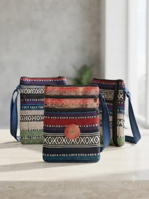 Printed Fabric Sling Bag with Multiple Zip Pockets